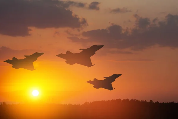 Dzień Sił Powietrznych Sylwetki Samolotów Tle Zachodu Lub Wschodu Słońca — Zdjęcie stockowe