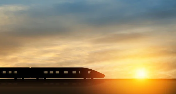 Hogesnelheidstrein Silhouet Beweging Bij Zonsondergang Snelbewegende Moderne Passagierstrein Perron Commercieel — Stockfoto