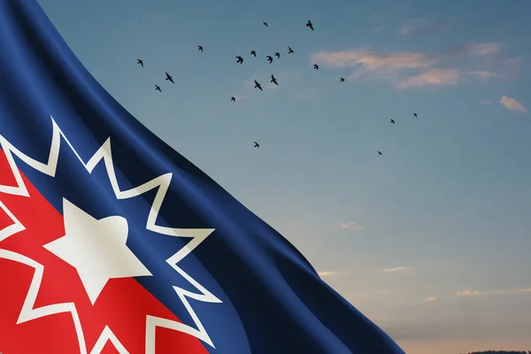 Juneteenth Flag Flying Birds Background Blue Sky 1865 Design Banner — Foto Stock