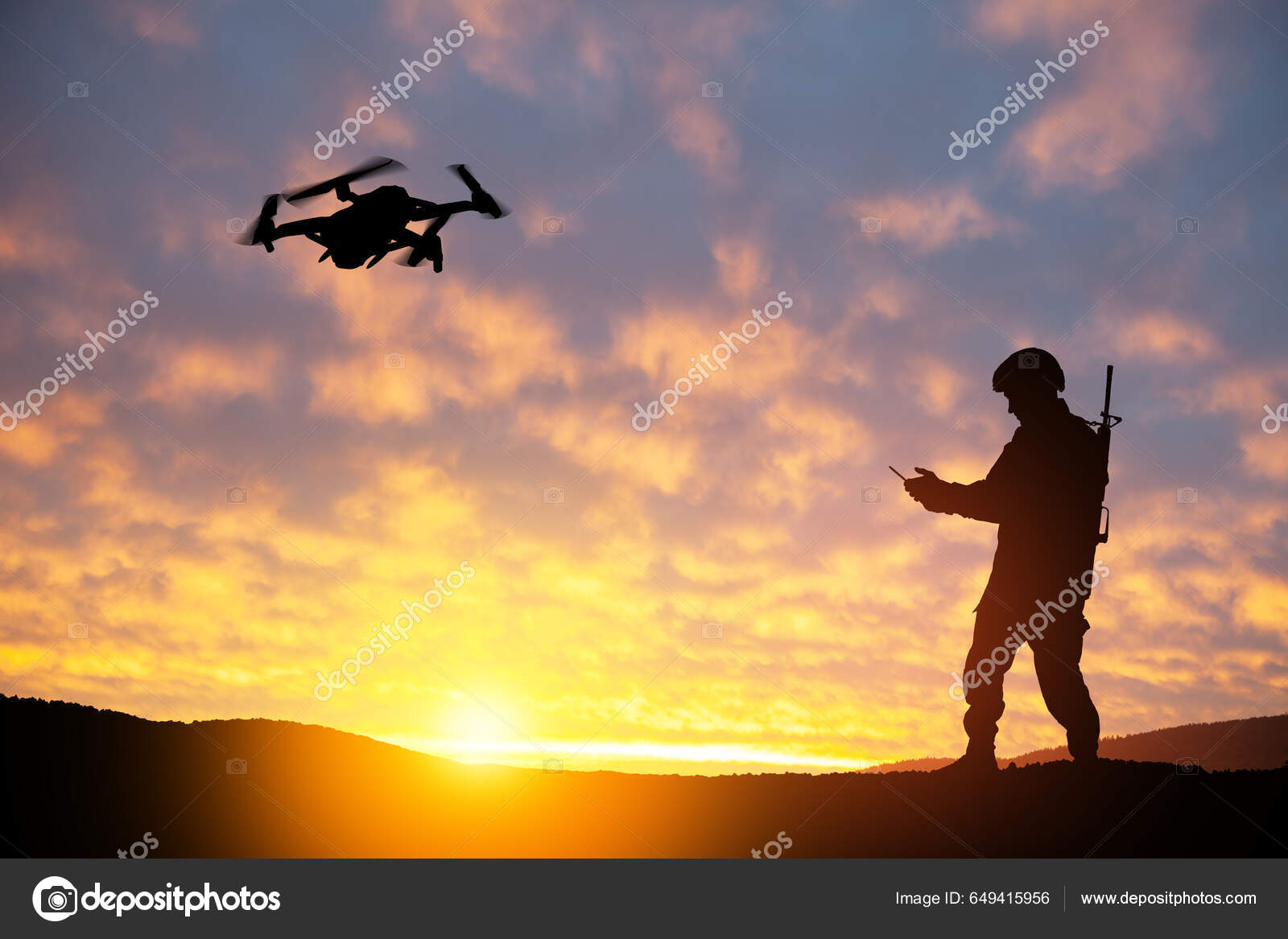 Silhouettes Soldiers Using Drone Laptop Computer Scouting Military  Operation Backdrop — Foto de stock #649415956 © vadimrysev, image size:1600x1167