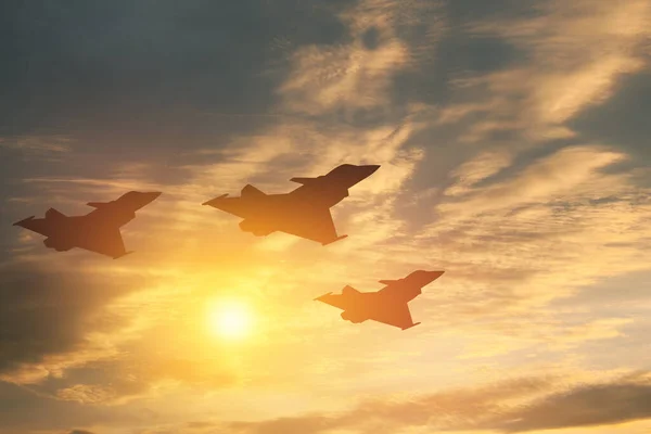 Dzień Sił Powietrznych Sylwetki Samolotów Tle Zachodu Lub Wschodu Słońca — Zdjęcie stockowe