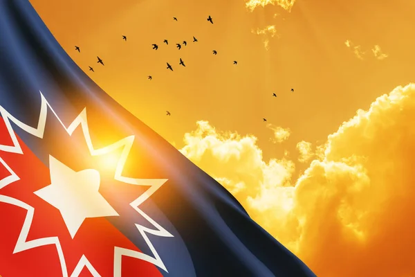 Дев Ятнадцятий Прапор Літаючі Птахи Тлі Сходу Або Заходу Сонця — стокове фото