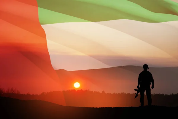 Silhouette Soldato Sullo Sfondo Della Bandiera Degli Emirati Arabi Uniti — Foto Stock
