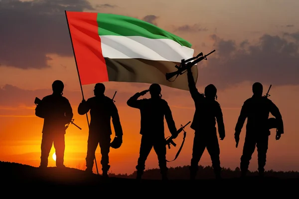Silhouettes Soldiers Flag Uae Sunset Sunrise Concept National Holidays Commemoration — Photo