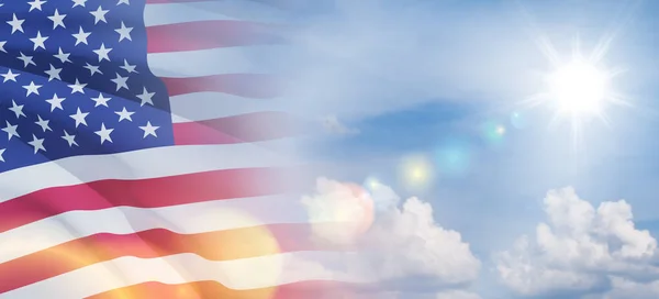 Bandera Los Estados Unidos América Sobre Fondo Azul Día Independencia — Foto de Stock