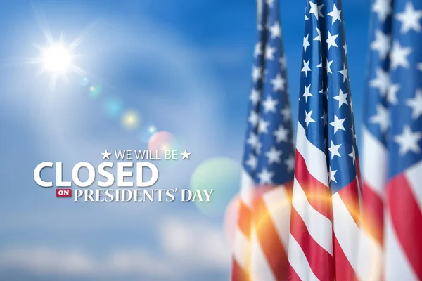 Presidents Day Background Design American Flags Background Blue Sky Message — Zdjęcie stockowe