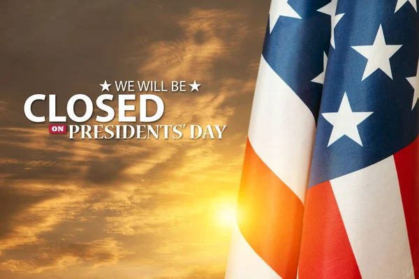 Президентский День Фон Дизайн Американский Флаг Фоне Оранжевого Неба Закате — стоковое фото