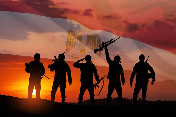 Double Exposure Silhouettes Soliders Sunset Sunrise Flag Egypt Greeting Card — Stock Fotó
