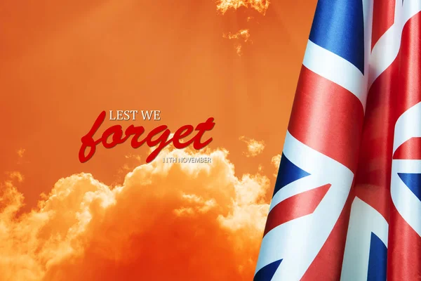 Bandera Gran Bretaña Con Texto Sobre Fondo Del Atardecer Vacaciones — Foto de Stock