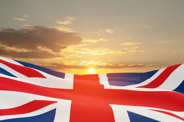 Bandeiras Nacionais Reino Unido Fundo Céu Por Sol Antecedentes Com — Fotografia de Stock