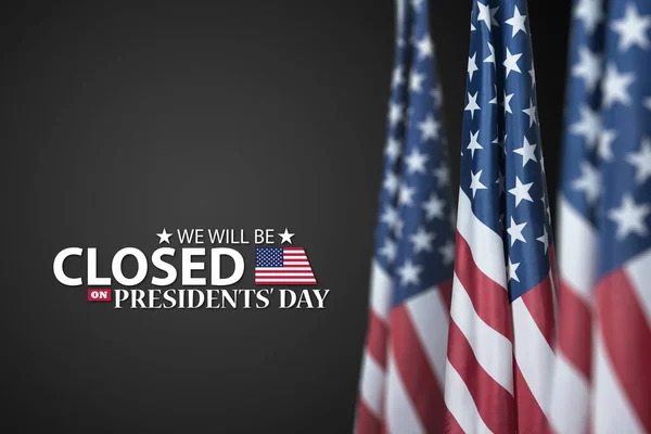 Presidents Day Background Design American Flags Gray Background Message Closed — 스톡 사진