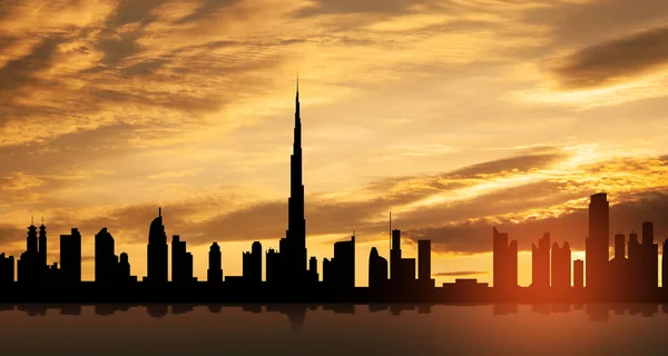 Ηνωμένα Αραβικά Εμιράτα Ντουμπάι Άποψη Ορίζοντα Στο Ηλιοβασίλεμα Γιορτή Ηαε — Φωτογραφία Αρχείου