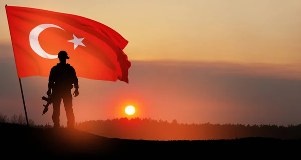국기를 실루엣 전쟁의 위기와 국가간의 정치적 분쟁의 터키군의 승리의 — 스톡 사진
