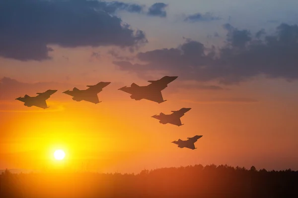 День Повітряних Сил Силуети Літаків Тлі Заходу Сонця Або Сходу — стокове фото
