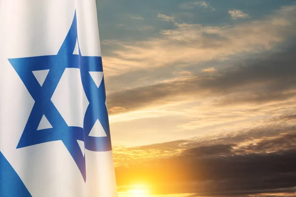 Israel Flag Star David Cloudy Sky Background Sunset Patriotic Concept — 图库照片