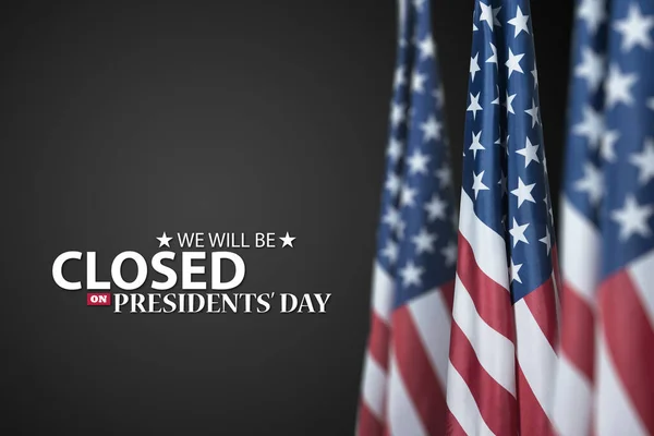 Presidents Day Background Design American Flags Gray Background Message Closed — 스톡 사진