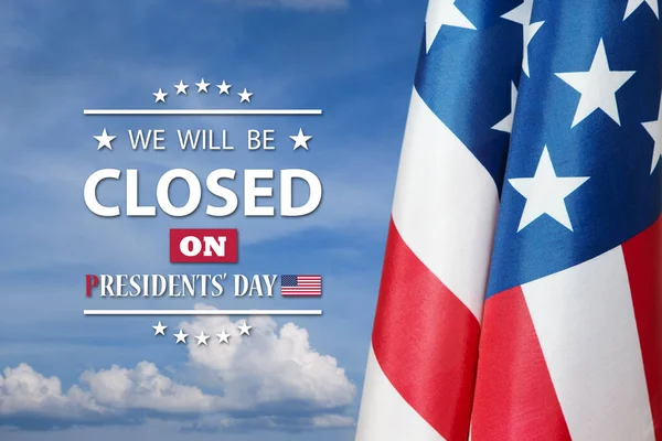 Президентский День Фон Дизайн Американский Флаг Фоне Голубого Неба Сообщением — стоковое фото
