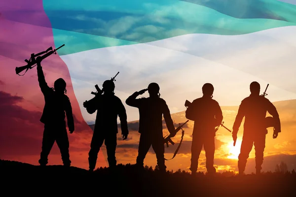 Silhouette Soldati Sullo Sfondo Della Bandiera Degli Emirati Arabi Uniti — Foto Stock