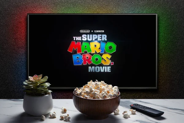 Scherm Spelen Van Super Mario Bros Film Trailer Film Met — Stockfoto