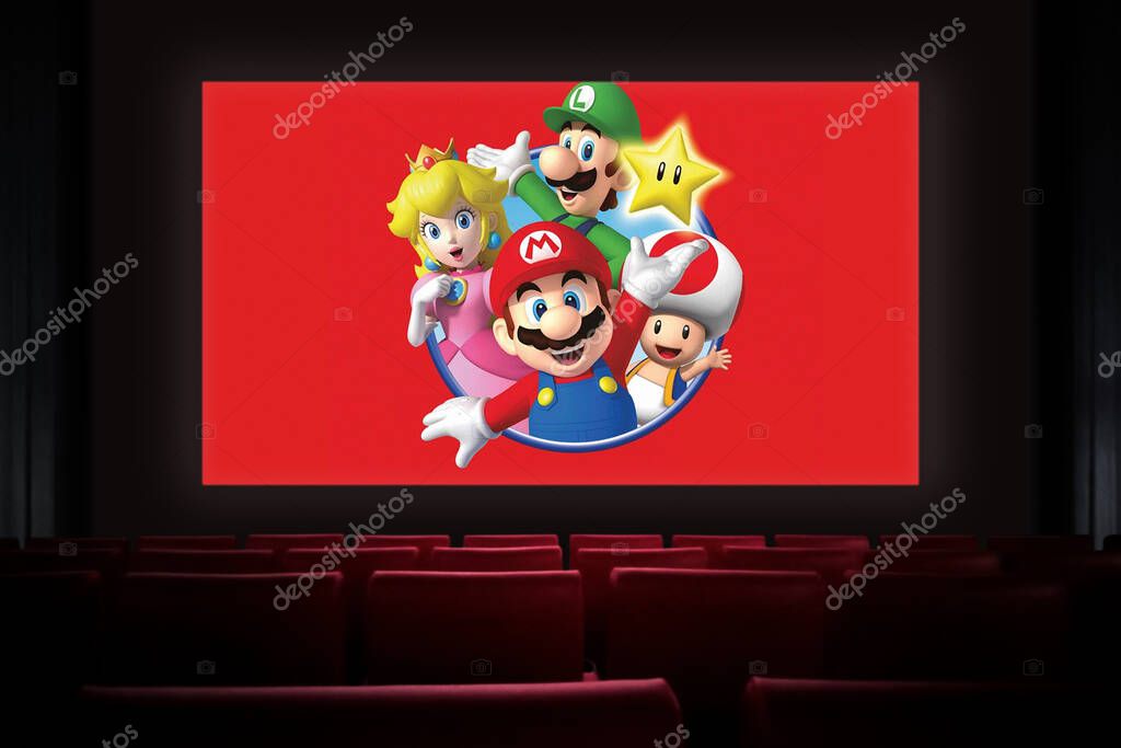The Super Mario Bros. Movie in the cinema. Watching a movie in the cinema. Astana, Kazakhstan - March 23, 2023.