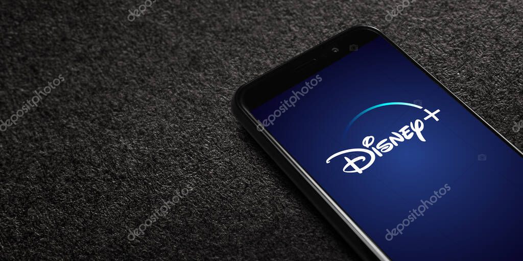 Disney Plus logo on smartphone screen. Dinsey plus is an American subscription video on-demand over-the-top streaming service. Moscow, Russia - November 1, 2022.