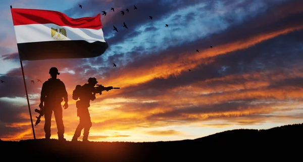 Silhouette Solider Sunrise Desert Concept Armed Forces Egypt Egypt Celebration — Stock fotografie
