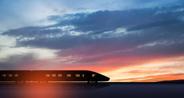 Hogesnelheidstrein Silhouet Beweging Bij Zonsondergang Snelbewegende Moderne Passagierstrein Perron Commercieel — Stockfoto