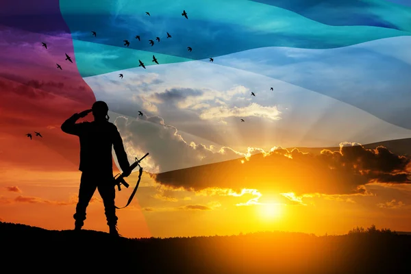 Silhouette Soldier Saluting Background Uae Flag Sunset Sunrise Concept National — стоковое фото