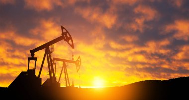 The change in oil prices caused by the war. Oil prices are rising because of the global crisis. Oil drilling derricks at desert oilfield. Crude oil production from the ground. Petroleum production.