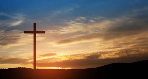 Christian Cross Hill Outdoors Sunrise Resurrection Jesus Concept Photo — Fotografia de Stock