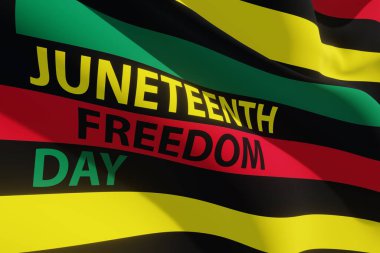 Alternatif Haziran Bayrağı ve Haziran Özgürlük Günü metni. 1865 'ten beri. Pankart. 3d oluşturma.