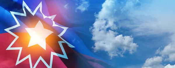 Juneteenth Vlag Met Blauwe Bewolkte Lucht Sinds 1865 Banner Met — Stockfoto