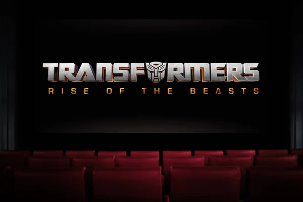 Scherm Spelen Transformers Rise Beasts Trailer Film Zwarte Textuur Muur — Stockfoto