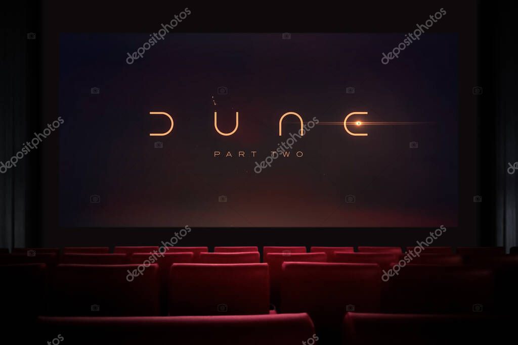 Dune Part Two movie in the cinema. Watching a movie in the cinema. Astana, Kazakhstan - May 15, 2023.