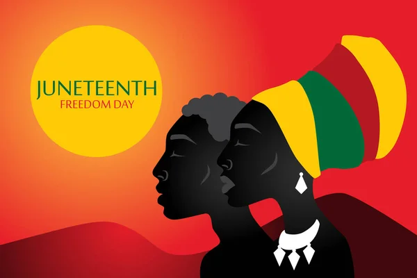 Silhuett Afroamerikansk Man Och Kvinna Med Huvudbonad Juneteenth Freedom Day — Stock vektor