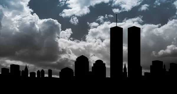 New York Városkép Sziluett Twin Towers Háttérben Fekete Fehér 2001 — Stock Fotó