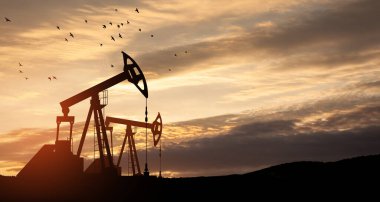 The change in oil prices caused by the war. Oil prices are rising because of the global crisis. Oil drilling derricks at desert oilfield. Crude oil production from the ground. Petroleum production.