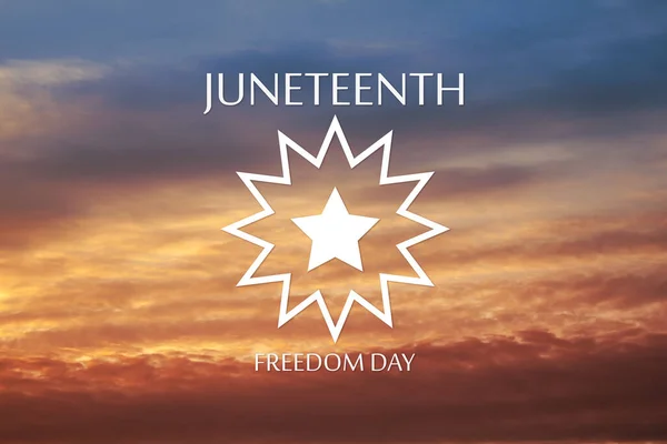 Juneteenth Flag Symbol Tekstem Juneteenth Dzień Wolności Tle Wschodu Lub — Zdjęcie stockowe
