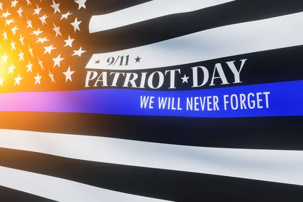 Bandera Americana Con Símbolo Apoyo Policial Delgada Línea Azul Punto —  Fotos de Stock
