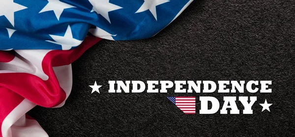 Primo Piano Della Bandiera Americana Con Iscrizione Independence Day Sfondo — Foto Stock