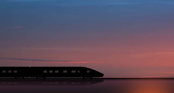 Silhouette Treno Alta Velocità Movimento Tramonto Treno Passeggeri Moderno Rapido — Foto Stock