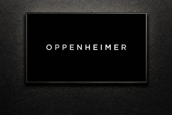 Oppenheimer Trailer Film Zwarte Textuur Muur Astana Kazachstan Juli 2023 — Stockfoto