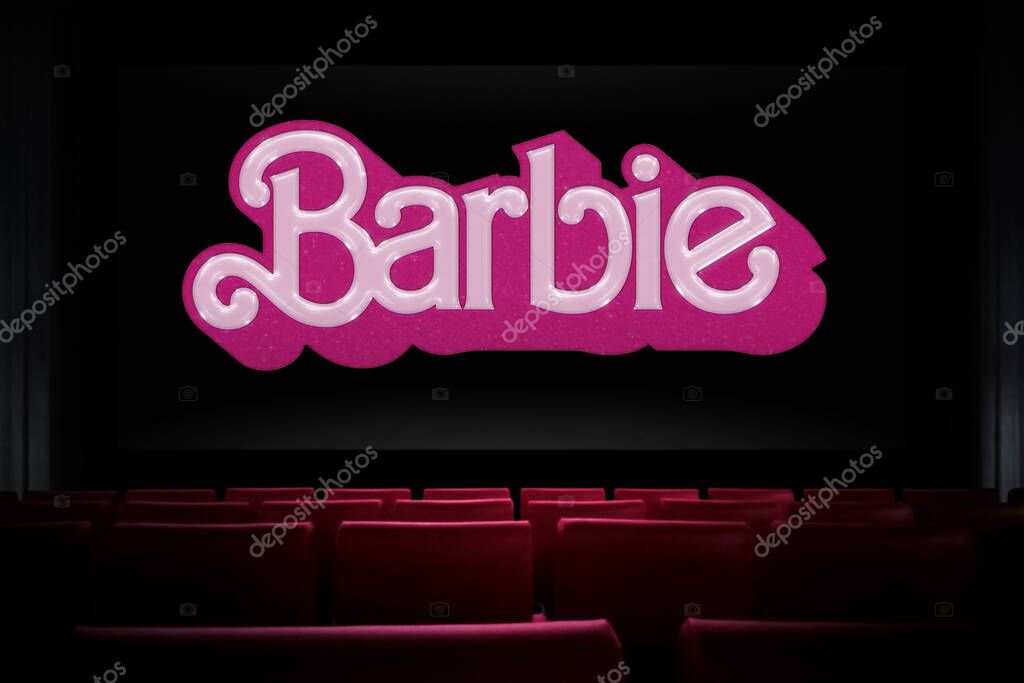Barbie movie in the cinema. Watching a movie in the cinema. Astana, Kazakhstan - July 2, 2023.