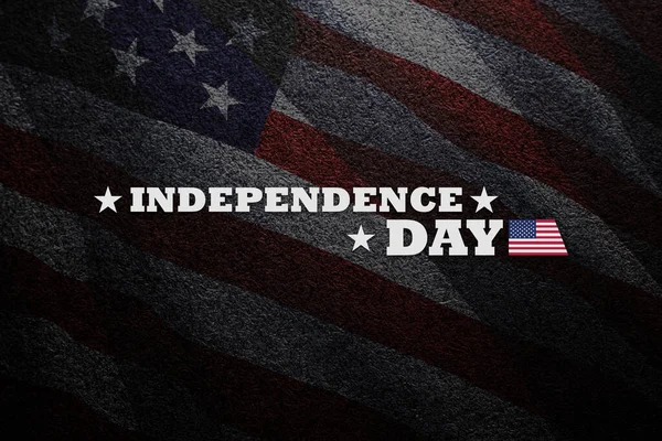 Inscrição Dia Independência Fundo Preto Texturizado Com Bandeira Americana Transparente — Fotografia de Stock