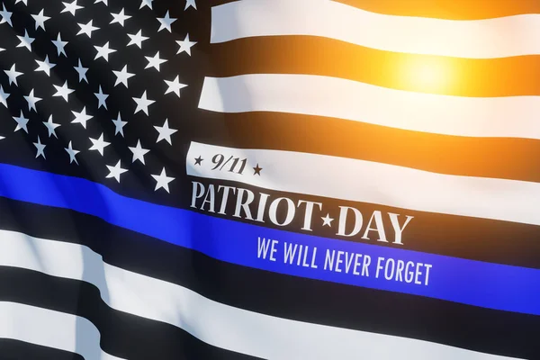 Bandeira Americana Com Símbolo Apoio Policial Linha Azul Fina Ponto — Fotografia de Stock