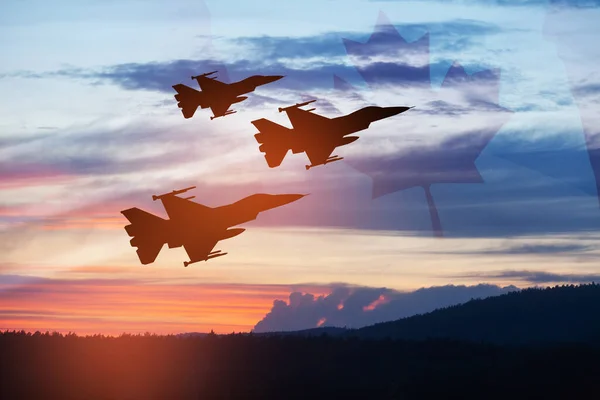 Journée Air Force Silhouettes Aéronefs Sur Fond Coucher Soleil Avec — Photo