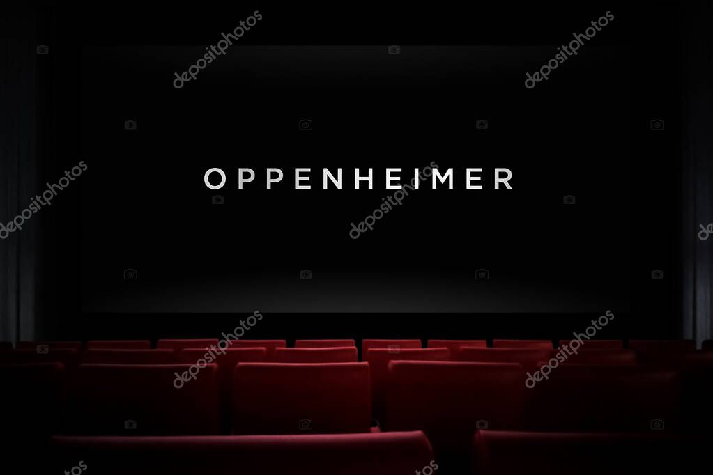 Oppenheimer movie in the cinema. Watching a movie in the cinema. Astana, Kazakhstan - July 2, 2023.