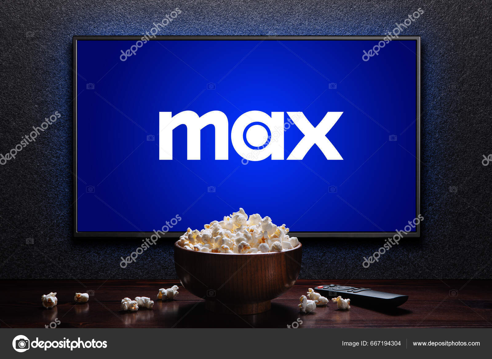Max Hbo Max Logo Popcorn Bowl Reomote Control Table Hbo — Stock ...