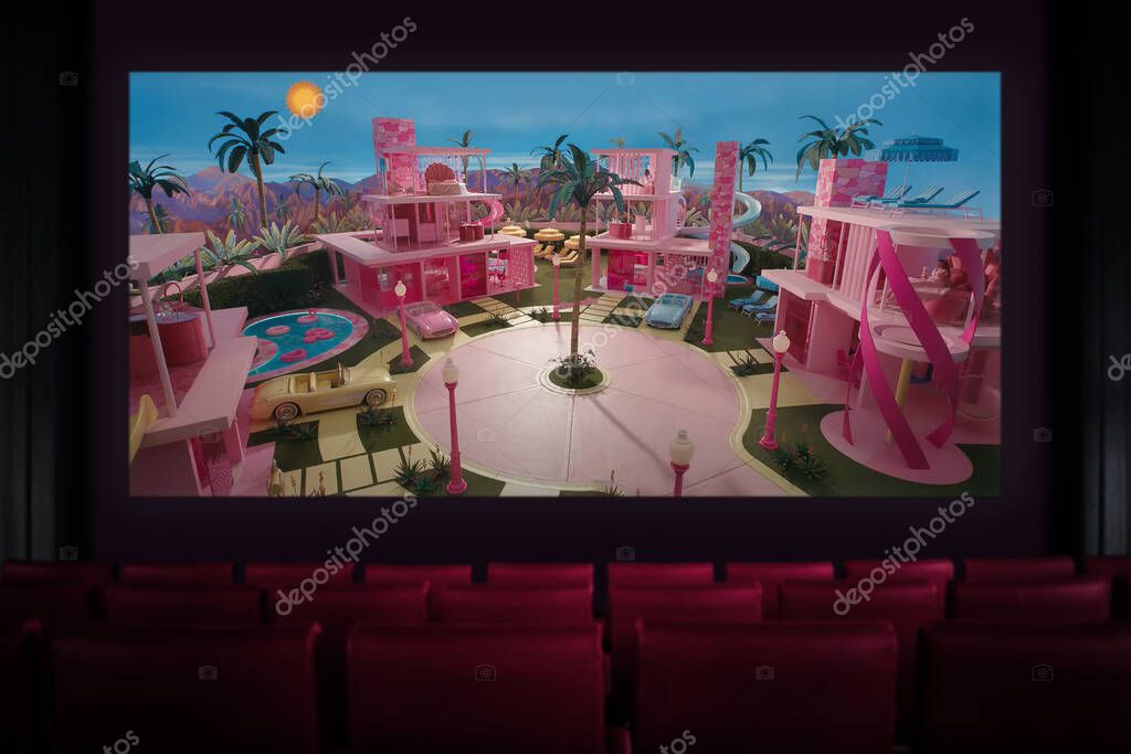 Barbie movie in the cinema. Watching a movie in the cinema. Astana, Kazakhstan - July 2, 2023.