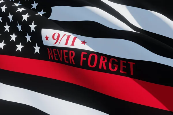 細い赤線消防旗 アメリカ国旗 2001年9月11日に消防士が倒れたことを思い出す 愛国者の日 消防士の名誉よ 3D画像 — ストック写真
